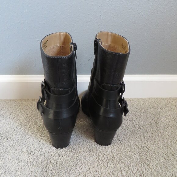 Naturalizer Katrina Womens Ankle Boots Size 6.5 Black Leather Zip Straps Buckles - Picture 5 of 10